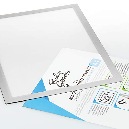 Robin Goods® 3X - Cadre d'information A4 - Porte-Documents - Autocollant avec Fermeture magnétique (03 pièces - Couleur Argent)