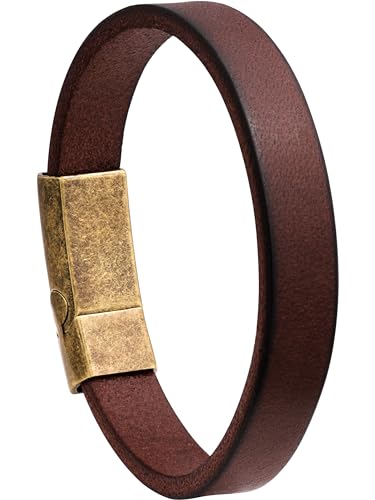 HAQUIL Rustic Brown Leather Bracelet with Antique-Finish Gold Plated Steel Clasp for Men | Ideal Father's Day Anniversary Christmas Birthday Gift for Him