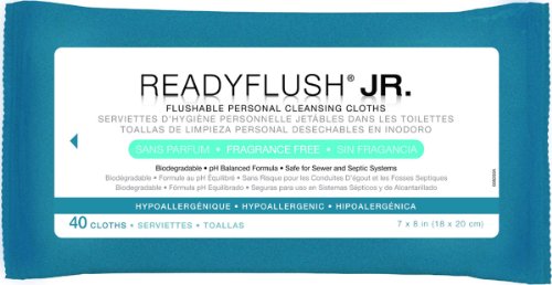 ReadyFlush Jr Personal Cleansing Fragrance Free Flushable 7x8 Wipes Case