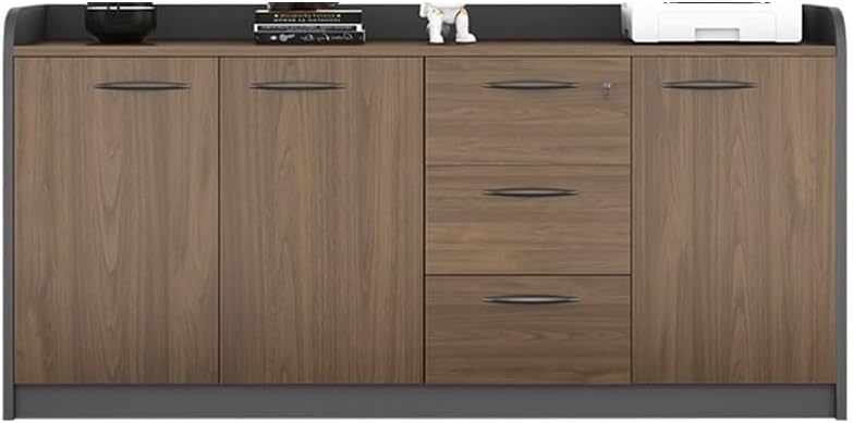 File Cabinet Three Doors Drawers Office Storage Low Cabinet File Wooden with Handle Data Office Cabinet(Brown)