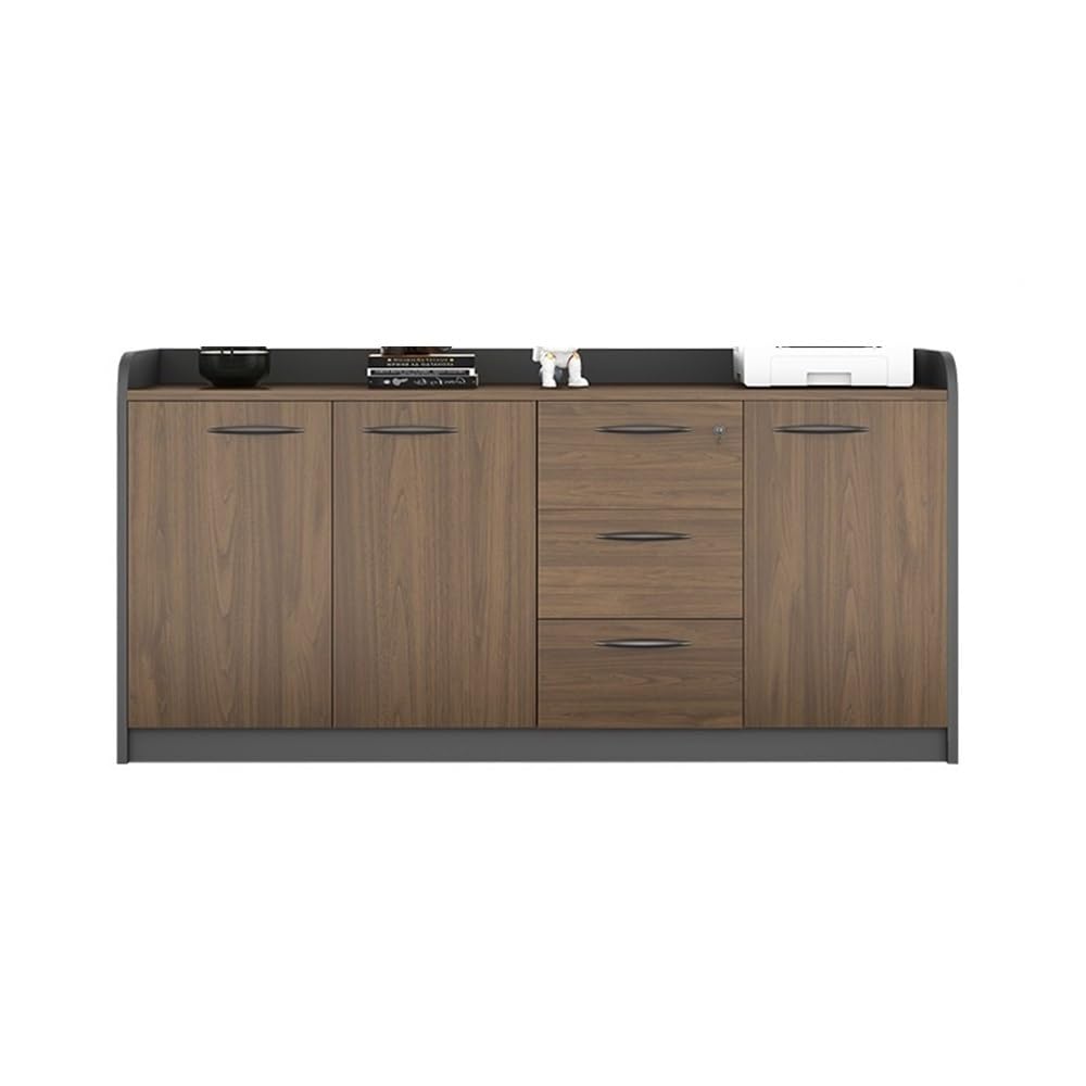 Multifuncionales Archivador bajo de Oficina Tres Puertas y cajones Madera con asa, Almacenamiento Datos, Cajonera Oficina(Bruin)