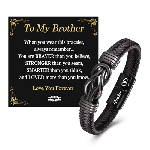 JONAKO Brother Gifts, Leather Boys Bracelet Teenage Boys Birthday Gifts for Brother from Sister, Christmas Valentines Graduation Birthday Presents for Boy