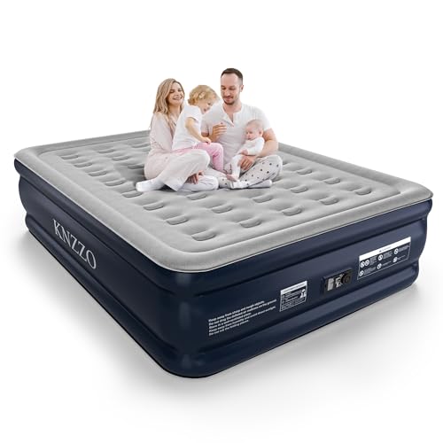 KNZZO Queen Air Mattress with Built-in Pump, 18' Top Inflatable Mattress with Waterproof Flocking Fabric, Three-Minute Quick-Inflatable Bed. Portable Blow Up Mattress for Home, Outdoor and Guests
