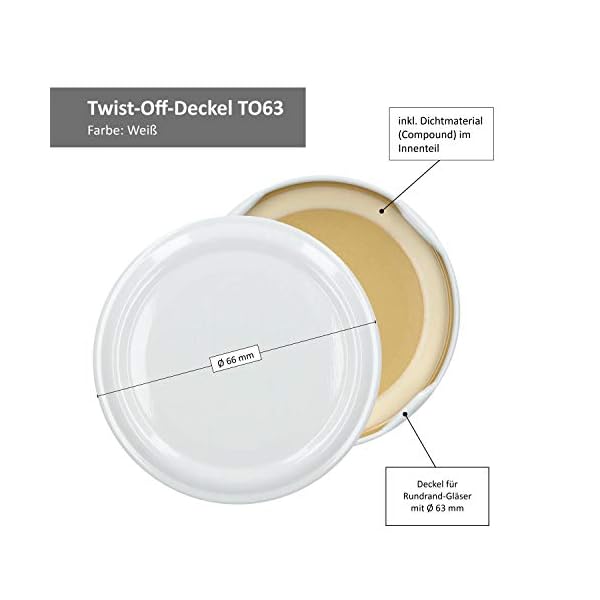 75er Set MarmeladenglÃ¤ser 212 ml + Twist-Off-Deckel TO 63 weiÃ I EinmachglÃ¤ser zum BefÃ¼llen mit Honig, KonfitÃ¼re & Gelee I EinkochzubehÃ¶r – Bild 7