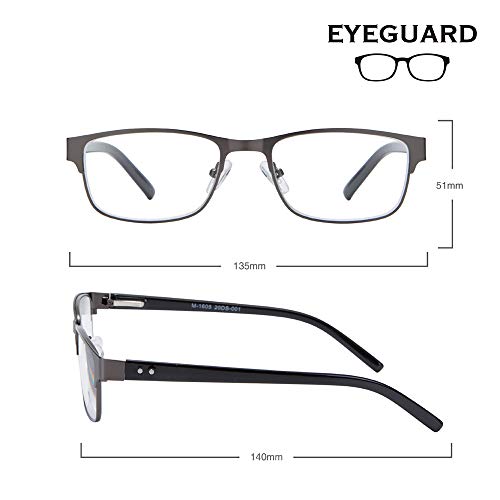 Herren Lesebrille Eyeguard Rechteckig aus Metall, Grau, 2.00