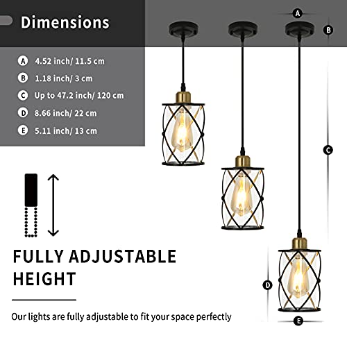 huong son Black and Gold Industrial Pendant Light, Farmhouse Cage Pendant Light with Clear Glass Shade, Adjustable Mini Pendant Kitchen Island Light Fixtures, E26 Base, 1-Light - Image 6