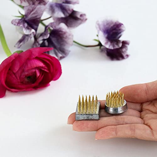 Wazakura 4Pcs Mini Ikebana Kenzan Japanese Flower Holder, Made In Japan, Floral Arranging Pin Frog, Round Square - 1"(24Mm) Brass #TOP2