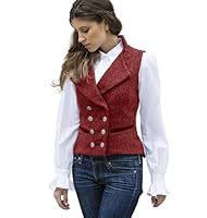 CAMDOM Damen 50er Jahre Vintage Anzugweste Arbeit Tweed Slim Fit Weste V-Ausschnitt Weste Zweireihiger Mantel mit Taschen Ärmellos Blazer Jacken, rot, XXL Plus