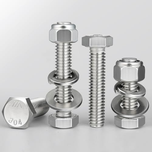 Image of (12 Sets) 3 /8-16 x 4 Hex Head Screw Bolt,Lock Nuts,Flat & Lock Washers Kits,304 Stainless Steel 18-8,Fully Threaded