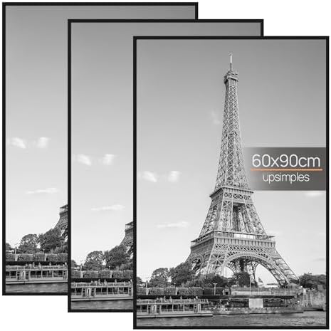 upsimples 3er Set Bilderrahmen 60x90 Schwarz für Poster, Wandbilder & Fotos | Mit Einschubstreifen für 60x90 cm Film-, Musik- und Kunstposter, horizontal oder vertikal montierbar