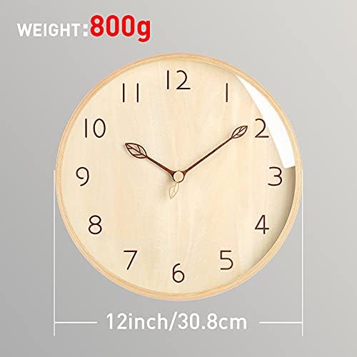 VIVILINEN 12inch Wood Wall Clock Round Silent Non-ticking Modern Frame Wall Clock for Living Room Bedroom Kitchen Home Decor