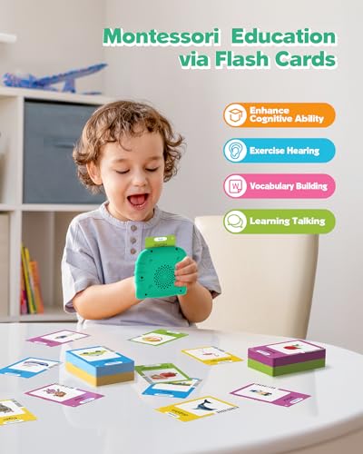 Image of Bilingual Spanish and English Talking Flash Cards for Ages 2+, Pocket Speech Therapy Tools with 512 Words, Montessori Language Learning and Autism Aids (224 Words English Green)