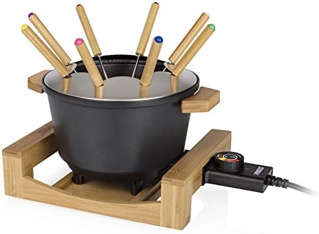 Zestaw do fondue Princess 173025 Pure Black luksusowa bambusowa obudowa - pojemność 1,5 litra - nawet dla 8 osób - różnokolorowe widelczyki - moc 800 W