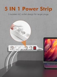 GRIFEMA Ciabatta Multipresa con 5 Prese e Interruttore, 3500 W, 16 A, 1,5 m, Bianco, Protezione Bambini, Prese Orientate a 45°, Evita Consumi Fantasma