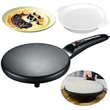 Golden Prairie 8' Griddle Crepe Maker, Non-Stick Electric Crepes Pan, Auto Thermostat Control, Handheld Long Handle, W/Batter Bowl, Portable Breakfast Maker for Pancake, Blintz, Chapati, Tortilla