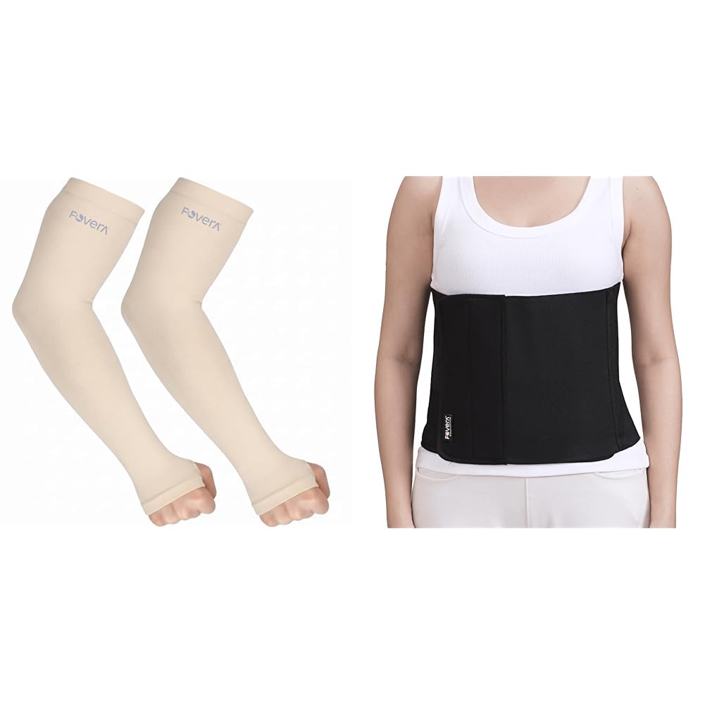 FOVERA UV Sun Protection Arm Sleeves with Thumb Loop for Men & Women – UPF 50+ Cooling Hand Cover for Biking, Cricket, Driving & Cycling – Tan Protection Guard (Beige, 1 Pair)|FOVERA Abdominal Belt-picture-40