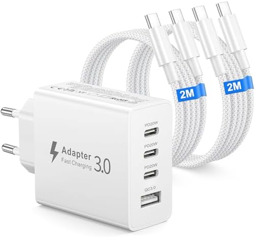 Cargador USB C 50W, 4-Porto Cargador iPhone Carga Rapida Múltiple...