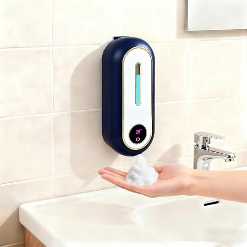Image of Automatic Soap Dispenser, Smart Foam Soap Dispenser with Temperature Display & Long-Last Battery, 450ML Large Capacity, 3 Modes for Kitchen Sink and Bathroom, Wall-Mounted Hand Soap Dispenser (Blue)