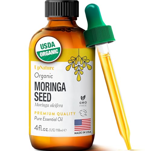 Moringa Oil Organic 4 OZ – USDA Certified Organic Moringa Seeds Oil - Moringa Oil for Face, Moringa Oleifera for Hair Growth - Therapeutic Grade, Undiluted, Non-GMO