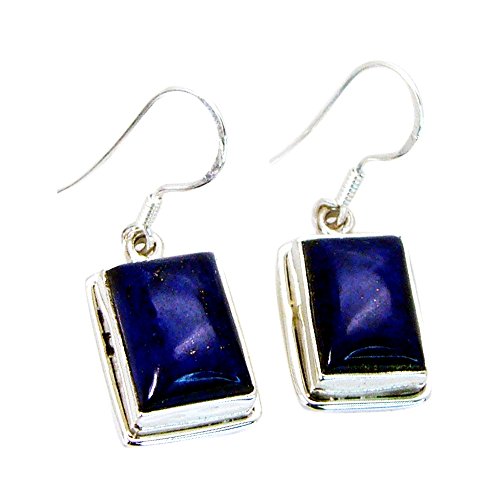 Boucles d'oreilles rectangulaires argent lapis-lazuli véritable pour fille et ado