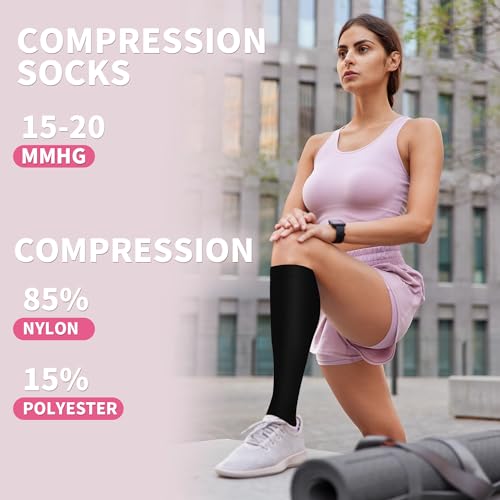 Image of Sooverki Compression Socks for Women & Men 6 Pairs is Best Supportive Knee High Stockings for Circulation, Travel, Nurses