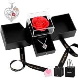 JOTOL Rosa Eterna con Collar de Corazón Caja, San Valentin Regalos Mujer, Flor Eterna para San Valentín Día de la Madre Cumpleaños Aniversario Navidad, Mujer Mamá Hermana Espos