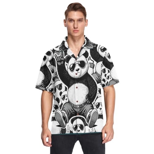 Chemise hawaïenne panda rock pour homme à manches courtes