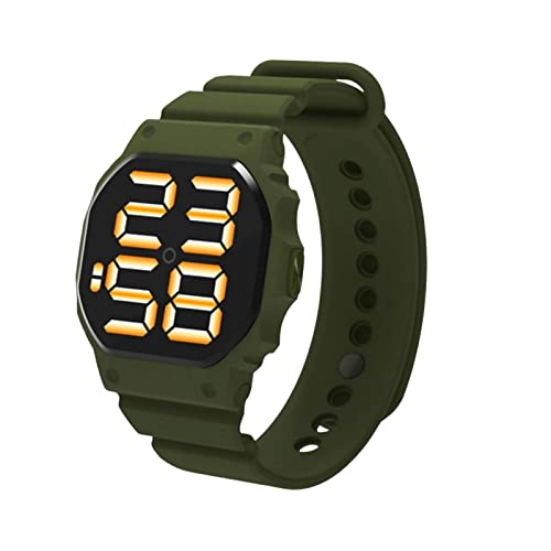 C5 Digital Watch 30 Meters Waterproof Long Endurance Decorative Large Screen Sports Watch Fashion Luminous Student Stylish Glowing LED Sports Watch Army Green B