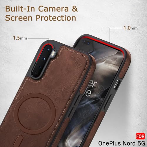 Image of TheGiftKart Genuine Leather Finish Back Cover Case for OnePlus Nord 2020 | ShockProof Design | Raised Edges for Camera & Screen Protection | Stunning Minimalist Design Case (MagSafe Compatible, Brown)