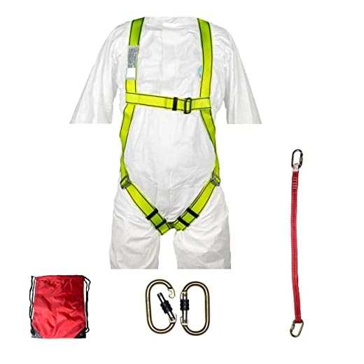 KIT CE IMBRACATURA ANTICADUTA sospensione in aria, sollevamento sospeso, imbracatura tessile anticaduta, corda di sicurezza, 2 moschettoni, sacca viaggio, 1 punto dorsale, Bianco