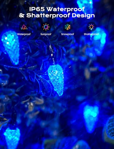 Brightown Solar Operated C6 Strawberry String Lights, 22.64ft 50 LEDs Blue LED Christmas Fairy Lights, Solar Christmas Lights Outdoor, Christmas Decorations for Christmas Tree, Garden Decor