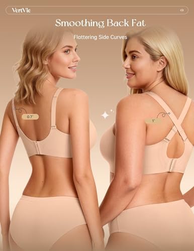 Vertvie Wireless Jelly Bra Push Up Gel Support Seamless Deep V,Sand,36C — view 4