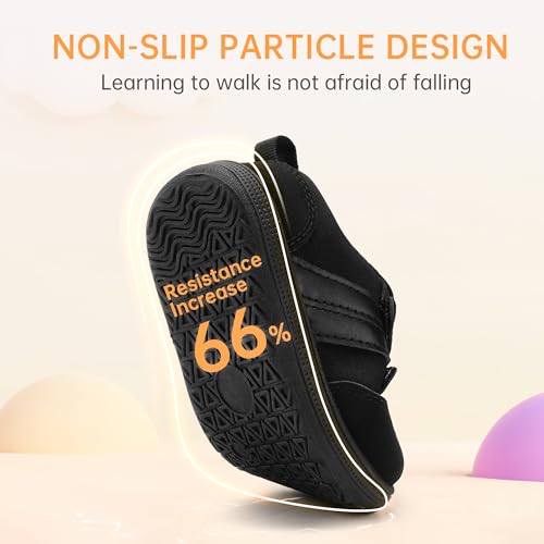 STQ KIDS Basket Sneakers Basquette Bébé Enfant Garcon Fille Unisex Semelle Souple Legere Respirant Barefoot Premier Pas Antidérapant Chaussures Mode Mixte Bebe Noir 23 EU – vue 9