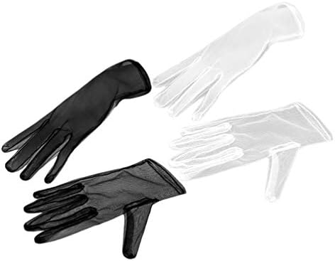 PRETYZOOM 2 Pairs Sheer Gloves Wrist Length Gloves Tulle Lace Bridal Dress Gloves Wedding Bride Accessories for Women Ladies (White + Black)