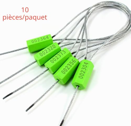 Chiloskit Lot de 10 joints de câble de sécurité, vert, fil d'acier φ 1,8 mm, longueur de verrouillage réglable, étiquettes de sécurité numérotées anti-effraction – vue 2