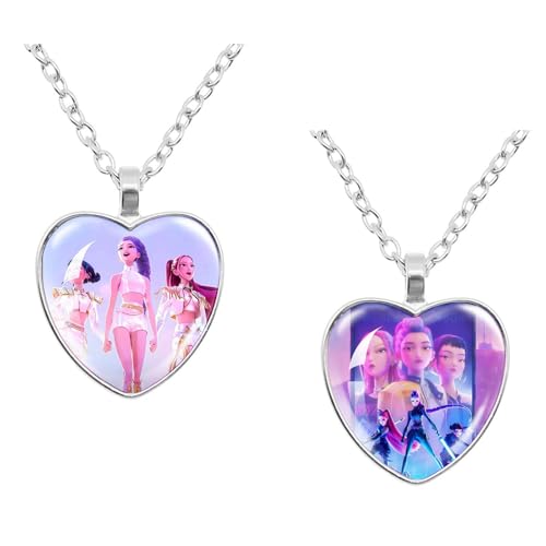 Xtaguvdm 2pcs Colliers, Collier Cartoon avec Boucles d’Oreilles, Bijoux Cartoon, Colliers avec Pendentif Cœur, Idéal comme Cadeau d’Anniversaire pour les Fans
