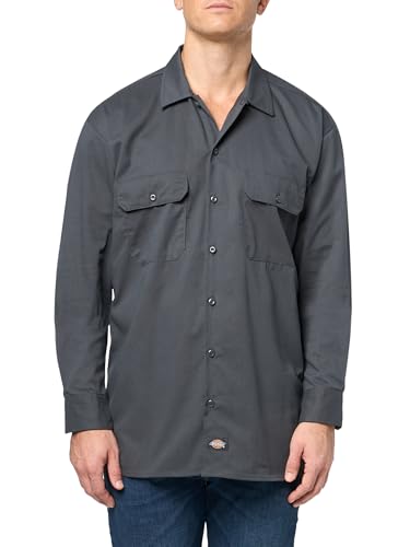 Dickies Flex Relaxed Fit Long Sleeve Work Shirt, Charcoal, M