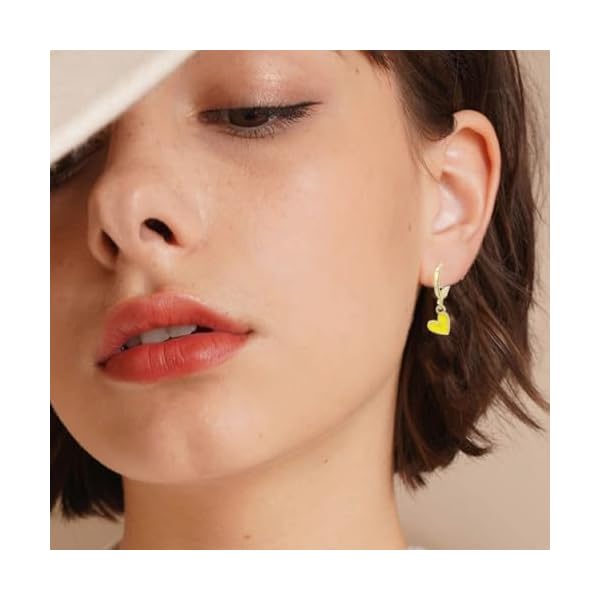 Heart Huggie Hoop Earrings for Women Mini Dangle Drop Earrings Hypoallergenic Tiny Cute Jewelry Gifts White Pink Yellow Black Coral - Image 5
