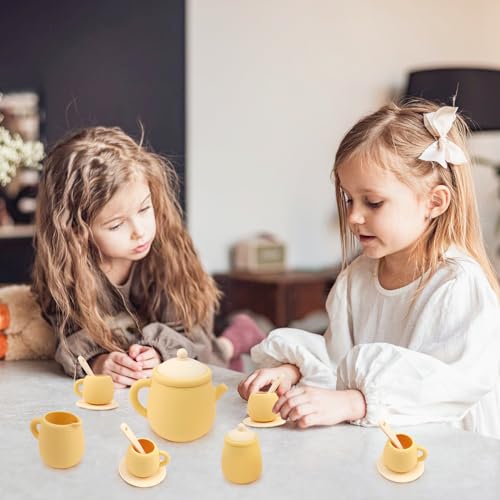 Image of MCGMITT Toy Tea Set, Silicone Tea Party Set for Little Girls Boys, 15 Pcs BPA Free Dishwasher Safe Pretend Tea Set for Toddlers Kids Age 3-6, Non Breakable Cute Toy Kitchen Accessories for Children