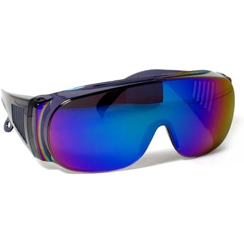 Calabria 1003 Fit Over Safety Glasses Fitover Prescription Eyewear Blue Mirror Men Women Large Wrap Around Tint Anti Scratch Cover