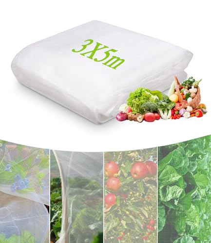 Insektenschutznetz 3 x 5 m, Gemüseschutznetz, Gemüsenetz, Pflanzenschutznetz, Garten Feinmaschig, Schädlingsschutznetz für Beschützen Pflanzen und Gemüse Obst Blumen, zum Schutz vor Schädlingen
