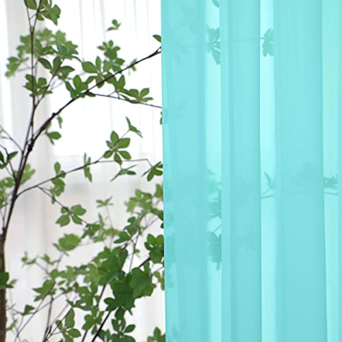 Image of Window Lake Blue Sheer Curtains 84 Inches Long 2 Panels Sheer Curtain Basic Rod Pocket Panel for Bedroom Children Living Room Yard Kitchen (Lake Blue, 52 inch W x 84 inch L | 2 pcs)