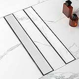 SHOOTWIN Drenaje lineal de ducha de 24 pulgadas | Drenaje lineal de acero inoxidable SUS 304 con cubierta plana y de inserción de azulejos 2 en 1 | Drenaje rectangular para suelo de ducha con pies