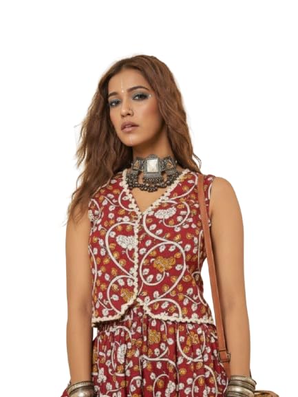 winered Women Maroon Lace Detailing Waistcoat Top-picture-52