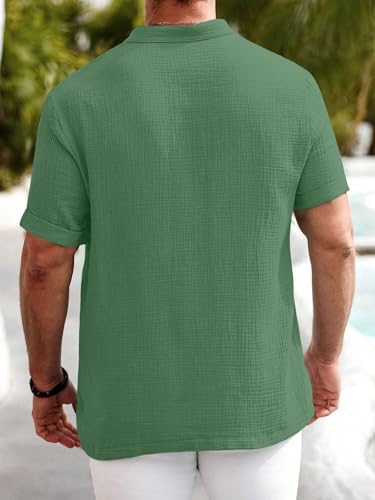 Image of Men Shirt | Black Textured Cotton Blend | Regular Fit Casual Shirt | Half Short Sleeve | Mandarin Chinese Collar | Button Down | Summer Office Wear | Stylish Shirt for Men