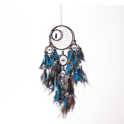 Dream Catchers 5-Layer Design with Blue Feather & Turquoise Beads, Wall Hanging Decor Wall Art, Boho Home Decoration Non-Toxic 58" Statement Piece for Girls Boys Adults - Image 4