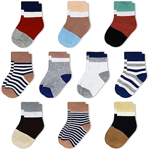 GENTABY Boys Socks Girls Cotton Socks - Kids Athletic Coloured Striped Socks 10 Pairs for 7-9 Years Toddler Size 10-12 Infant Children Multiple Socks Cover