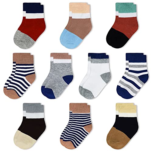 GENTABY Lot de 10 paires de chaussettes en coton rayées colorées pour garçons et filles de 1 à 12 ans, multicolore, 10-12 ans Cover