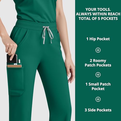 Image of Women's 7-Pocket Scrub Pants - Straight Leg, Mid-Rise, Drawstring | Soft stretch knit Mid-rise drawstring Side slits Wrinkle-resistant Machine washable For nurses /doctors /vets
