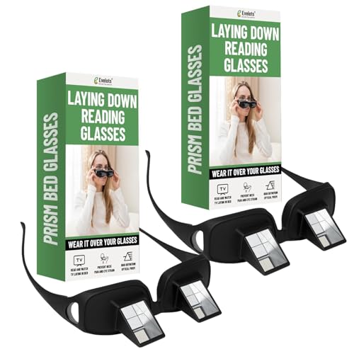 Evelots Lazy Glasses 2-Pack - Prism Reading Glasses for Bed Laying Down Reading Glasses High-Definition Spectacles for TV & Books Over-Glasses Design Unisex
